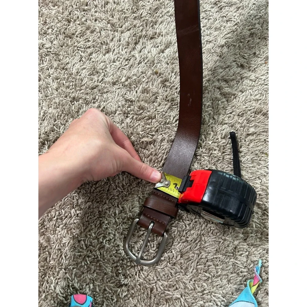 Kids Large Dark Brown Leather Belt Silver Buckle Classic School Uniform